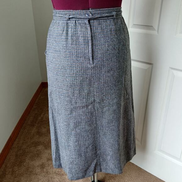 Vintage Wool Pencil Skirt 15/16 maxi houndstooth pockets matching tie belt - Picture 3 of 11